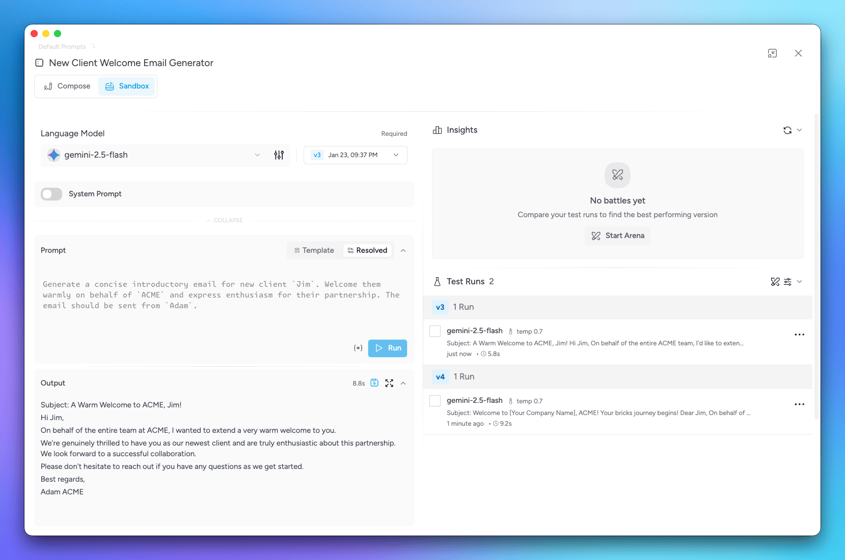 Prompts Studio Sandbox